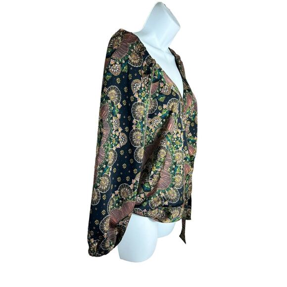 Point Sur J.Crew Paisley Satiny Crepe Wrap Tie Blouse Size XS Long-Sleeve Top - Picture 4 of 6